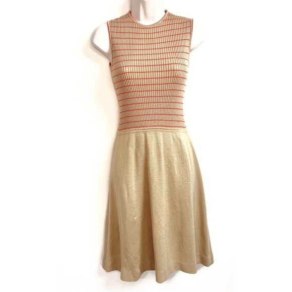 Howard Wolf Vintage Striped Sleeveless Knit Knee Length Dress Tan Orange - Picture 1 of 13